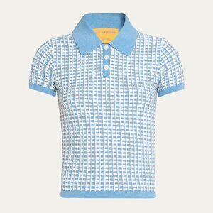 Guest In Residence Cotton Gingham Shrunken Short-Sleeve Polo Shirt - Medium